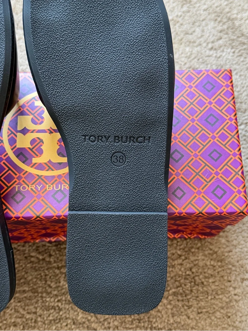 Tory Burch Black Slide Sandals with Gold Logo Accent